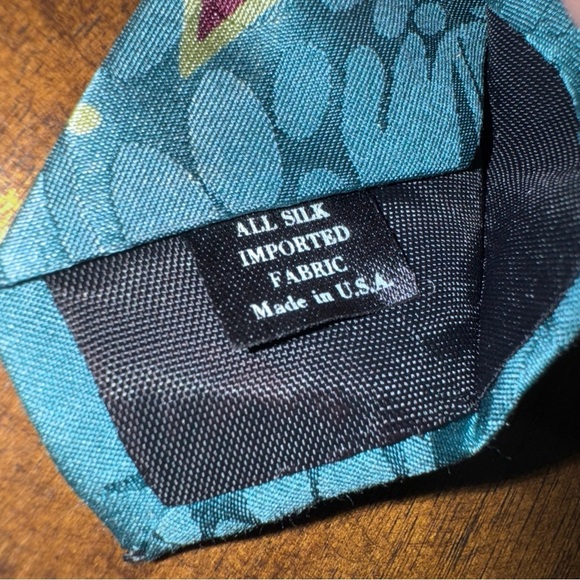 Screenplay by Martin Wong Mens Tie 100% Silk Abstract Teal Blue Diamond Retro - Picture 6 of 6